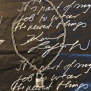 Rare silver Chanel lock necklace Karl Lagerfeld